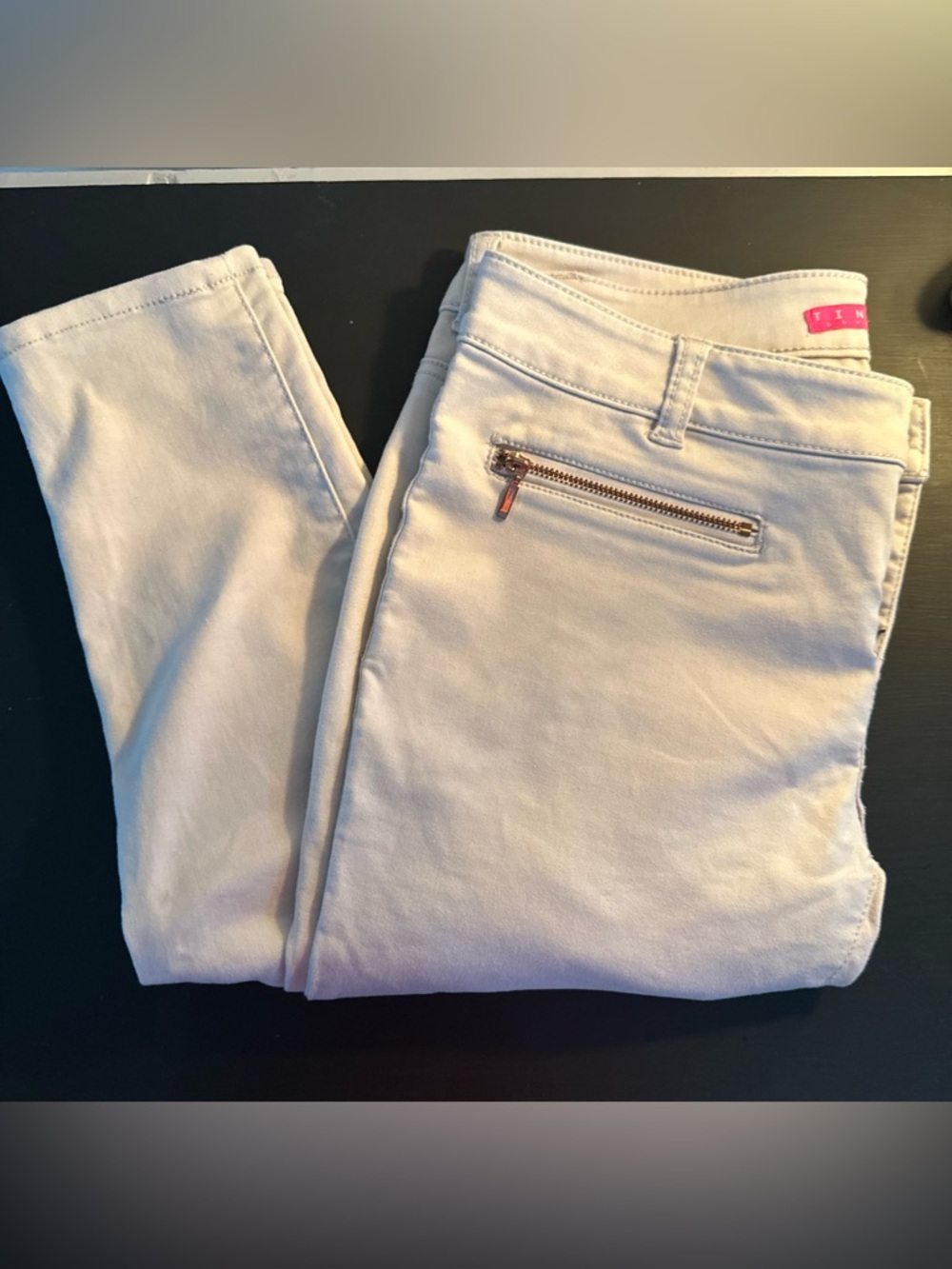 Tinseltown Cream Skinny Jeans with Zip Detail